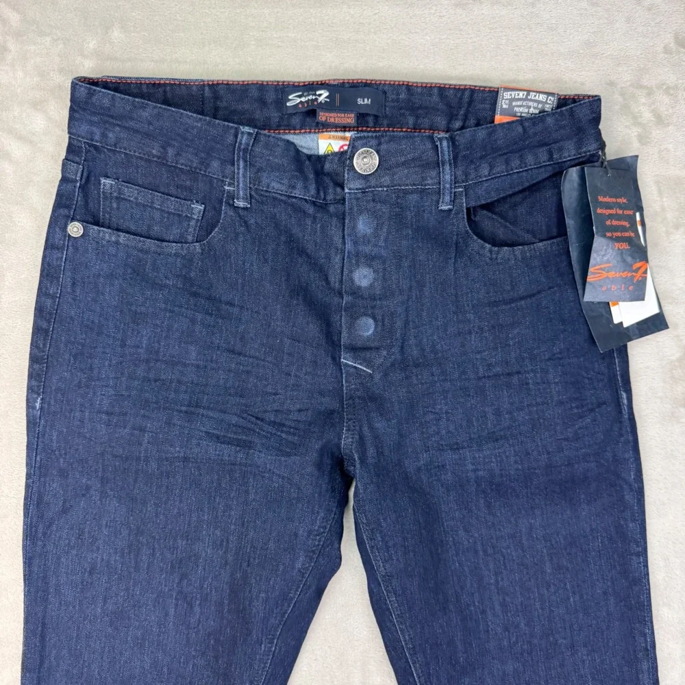 Seven7 Able Jeans Mens 32x30 Blue Slim Adaptive Magnetic Fly Easy Dressing New